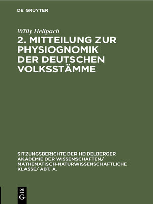 cover image of 2. Mitteilung zur Physiognomik der deutschen Volksstämme